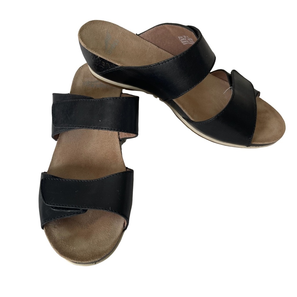 Dansko Vienna Black Leather Comfort Wedge Slip On Strap Sandals. Size EU…